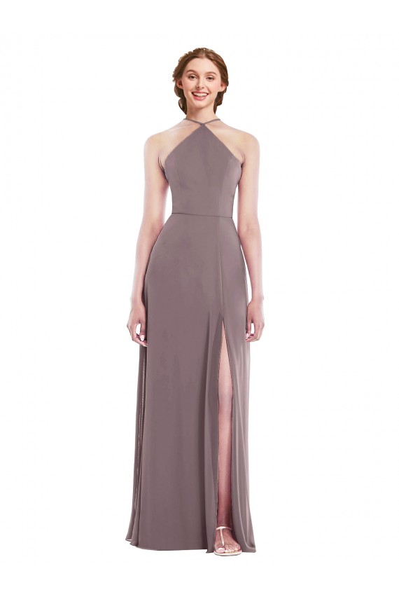 Rose poudré Trapèze Licou Mousseline Longue Formelles Robes demoiselle d'honneur / Robes de soirée Outlet