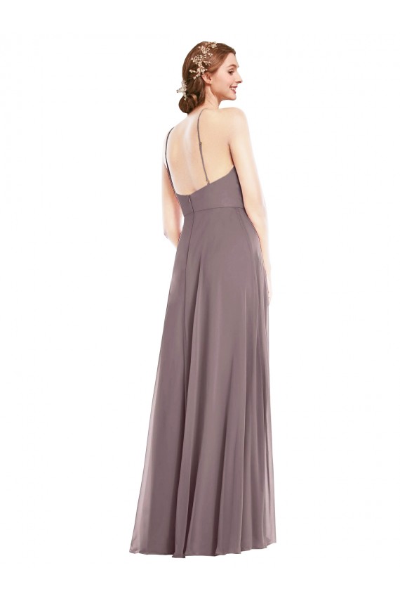 Rose poudré Trapèze Licou Mousseline Longue Formelles Robes demoiselle d'honneur / Robes de soirée Outlet
