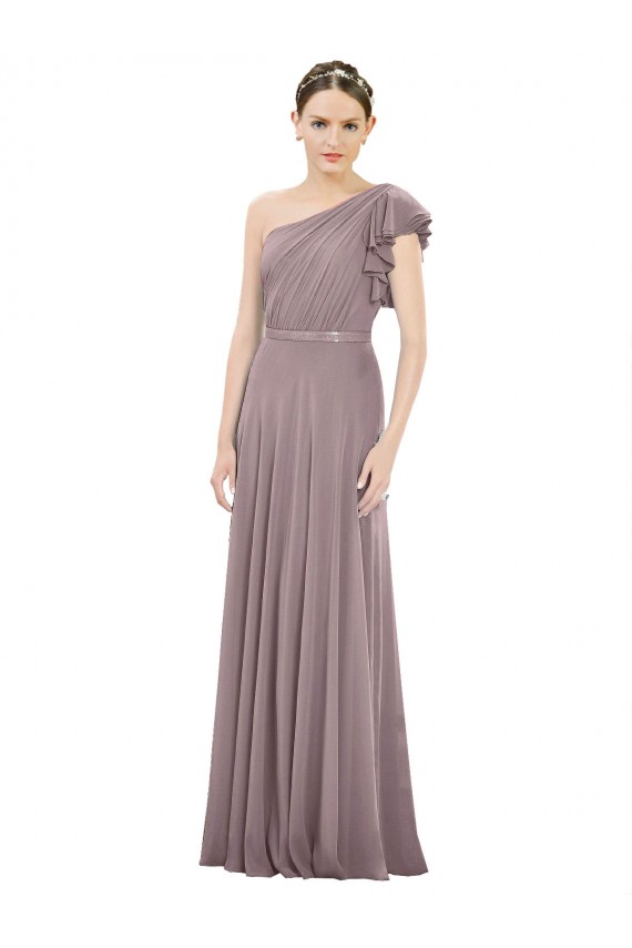 Rose poudré Trapèze Mousseline Longue Robes demoiselle d'honneur Outlet