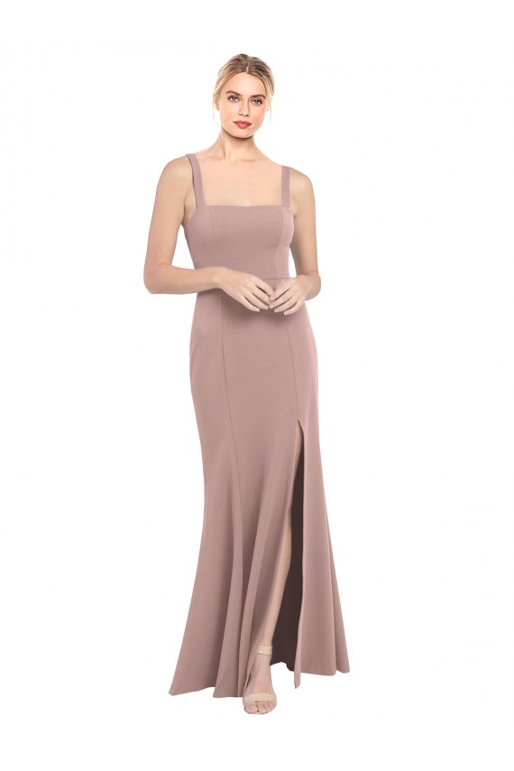 Rose poussiéreux Sirène Col Carré Col Haut Crêpe Stretch Longue Robes demoiselle d'honneur / Robes de bal Outlet