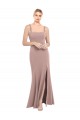 Rose poussiéreux Sirène Col Carré Col Haut Crêpe Stretch Longue Robes demoiselle d'honneur / Robes de bal Outlet