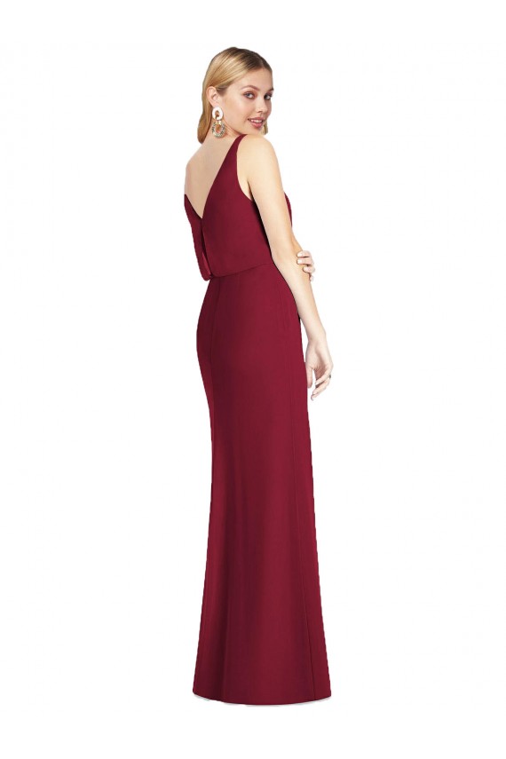 Rose poussiéreux Sirène Col V Mousseline Longue Robes demoiselle d'honneur Outlet