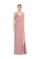 Rose poussiéreux Sirène Col V Mousseline Longue Robes demoiselle d'honneur Outlet