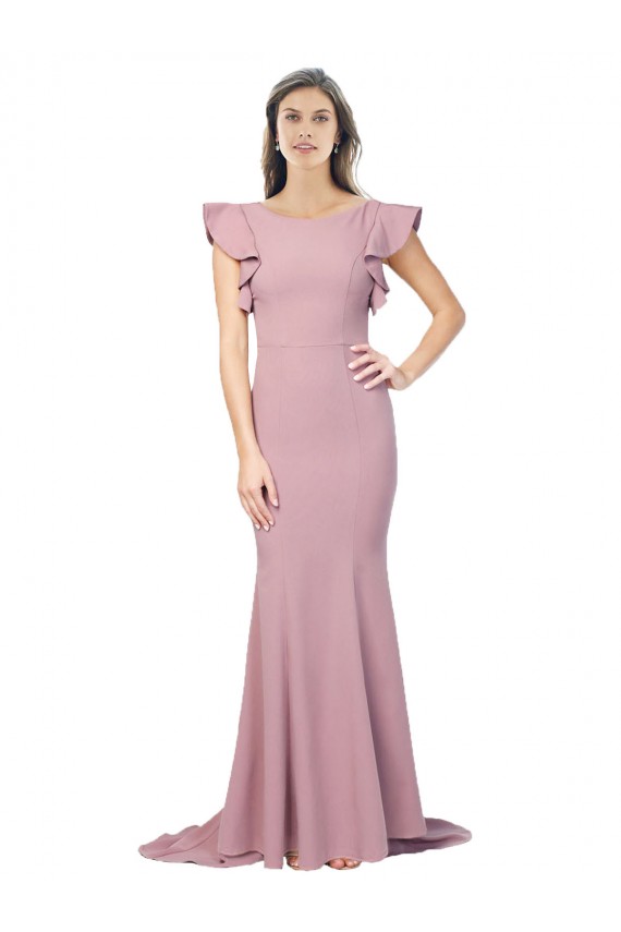 Rose poussiéreux Sirène Col rond Balayage train Crêpe Stretch Longue Formelles Robes demoiselle d'honneur / Robes de soirée / Robes de bal Outlet