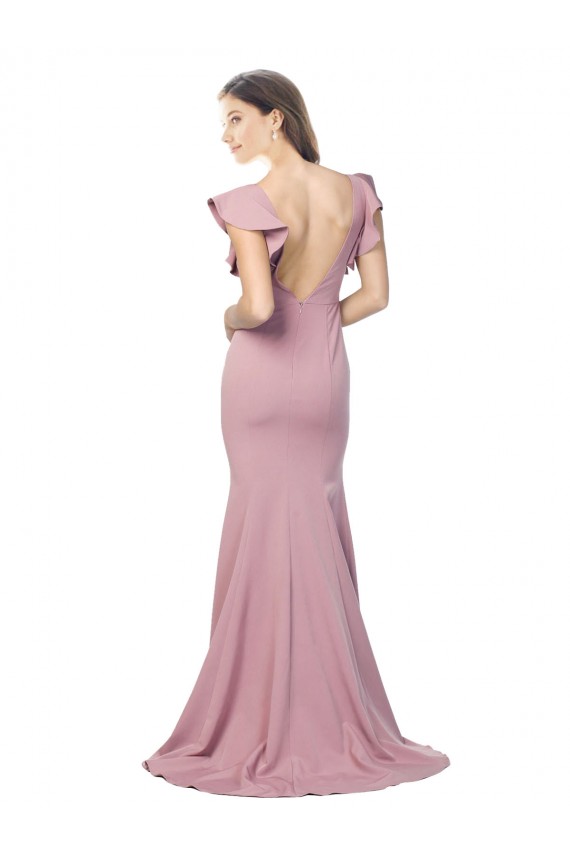 Rose poussiéreux Sirène Col rond Balayage train Crêpe Stretch Longue Formelles Robes demoiselle d'honneur / Robes de soirée / Robes de bal Outlet