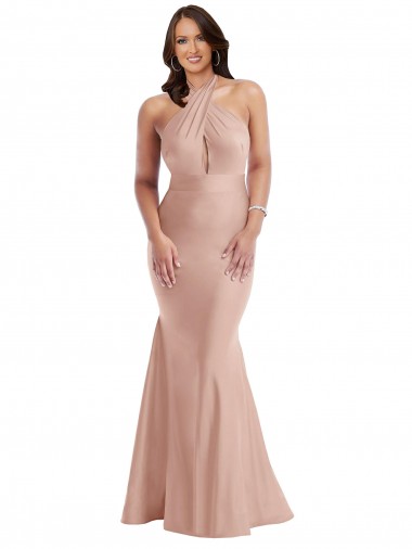 Rose poussiéreux Sirène Licou Satiné Soyeux Longue Formelles Robes demoiselle d'honneur / Robes de soirée / Robes de bal Pas Chre