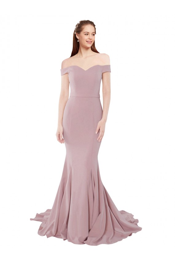 Rose poussiéreux Sirène Épaule Dénudée Balayage train Crêpe Stretch Longue Formelles Robes demoiselle d'honneur / Robes de soirée / Robes de bal Outlet