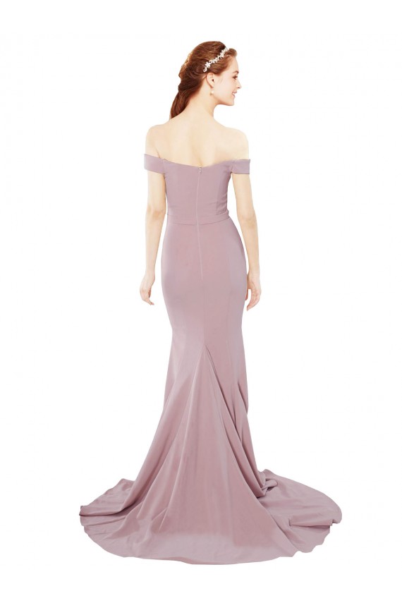 Rose poussiéreux Sirène Épaule Dénudée Balayage train Crêpe Stretch Longue Formelles Robes demoiselle d'honneur / Robes de soirée / Robes de bal Outlet