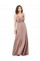 Rose poussiéreux Trapèze Col V Satiné Soyeux Longue Formelles Robes demoiselle d'honneur / Robes de soirée Outlet