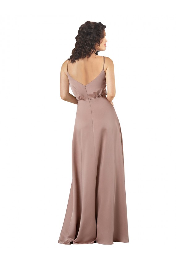 Rose poussiéreux Trapèze Col V Satiné Soyeux Longue Formelles Robes demoiselle d'honneur / Robes de soirée Outlet