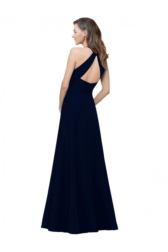 Rose poussiéreux Trapèze Col bijou Col Haut Crêpe Stretch Longue Robes demoiselle d'honneur / Robes de bal Outlet