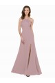 Rose poussiéreux Trapèze Col bijou Col Haut Crêpe Stretch Longue Robes demoiselle d'honneur / Robes de bal Outlet