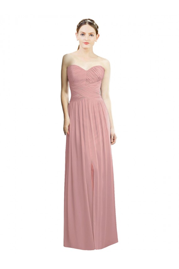 Rose poussiéreux Trapèze Sans bretelle Mousseline Longue Formelles Robes demoiselle d'honneur / Robes de soirée Outlet