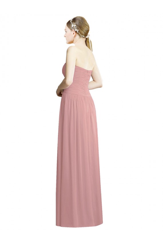 Rose poussiéreux Trapèze Sans bretelle Mousseline Longue Formelles Robes demoiselle d'honneur / Robes de soirée Outlet