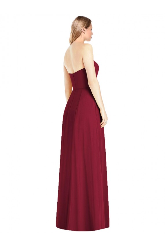 Rose vif Trompette Col V Sans bretelle Mousseline Longue Robes demoiselle d'honneur Outlet