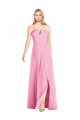 Rose vif Trompette Col V Sans bretelle Mousseline Longue Robes demoiselle d'honneur Outlet