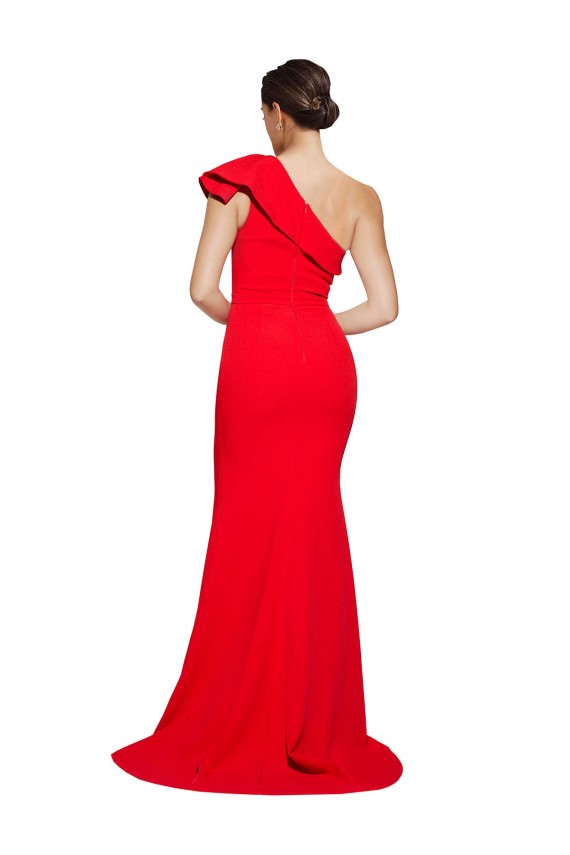 Rouge Fourreau Balayage train Crêpe Stretch Longue Robes demoiselle d'honneur / Robes de bal Outlet