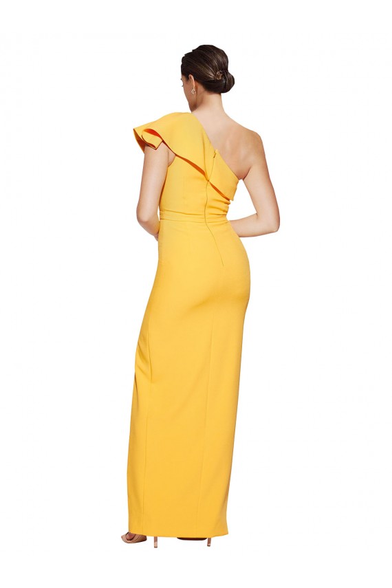Safran Fourreau Crêpe Stretch Longue Formelles Robes demoiselle d'honneur / Robes de soirée / Robes de bal Outlet