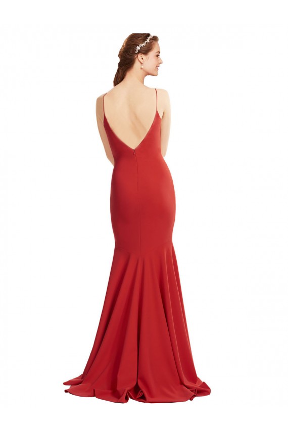 Rouge Sirène Bretelles spaghetti Col V Crêpe Stretch Longue Formelles Robes demoiselle d'honneur / Robes de soirée / Robes de bal Outlet