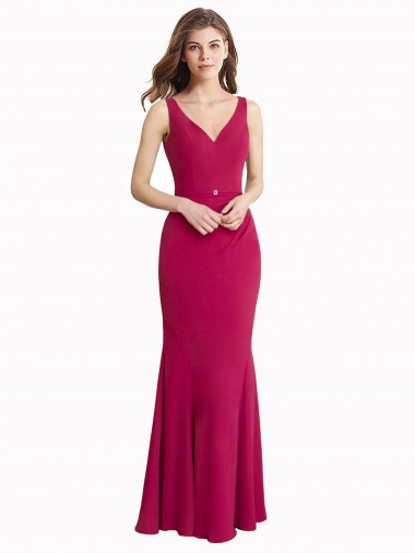 Rouge Sirène Col V Mousseline Longue Robes demoiselle d'honneur / Robes de bal Pas Chre