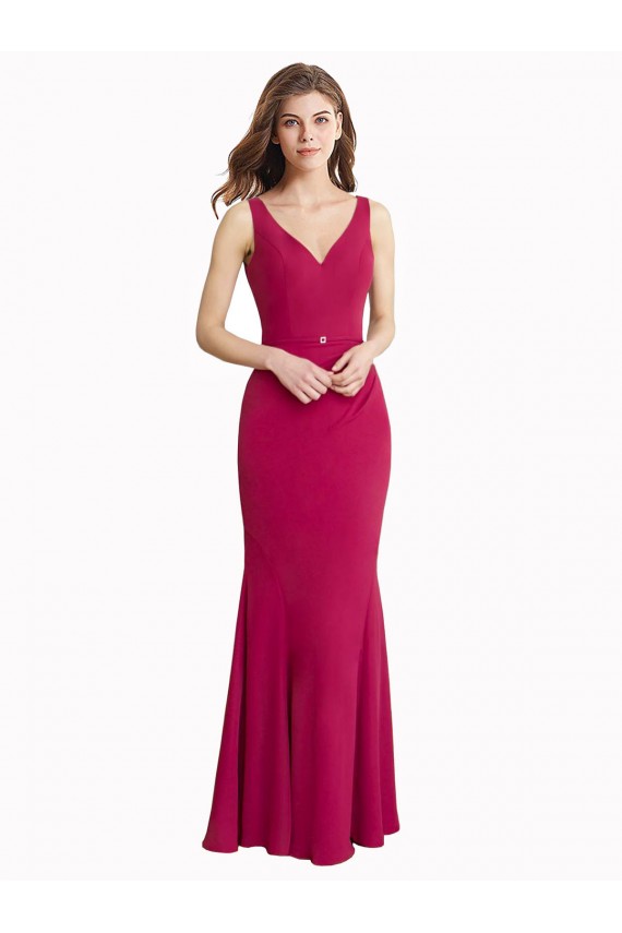 Rouge Sirène Col V Mousseline Longue Robes demoiselle d'honneur / Robes de bal Outlet