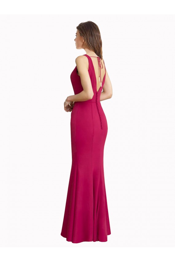 Rouge Sirène Col V Mousseline Longue Robes demoiselle d'honneur / Robes de bal Outlet