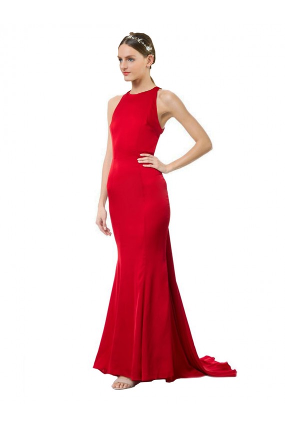Rouge Sirène Licou Col Haut Crêpe Stretch Longue Formelles Robes demoiselle d'honneur / Robes de soirée / Robes de bal Outlet