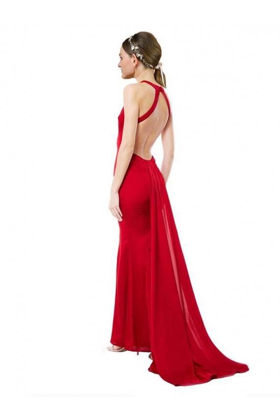 Rouge Sirène Licou Col Haut Crêpe Stretch Longue Formelles Robes demoiselle d'honneur / Robes de soirée / Robes de bal Outlet