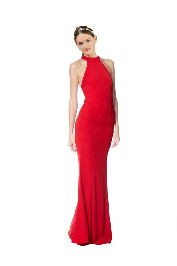 Rouge Sirène Licou Col Haut Crêpe Stretch Longue Formelles Robes demoiselle d'honneur / Robes de soirée / Robes de bal Outlet