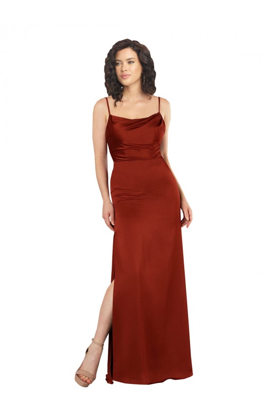 Rouge Trapèze Bretelles spaghetti Col Carré Satiné Soyeux Longue Formelles Robes demoiselle d'honneur / Robes de soirée / Robes de bal Outlet
