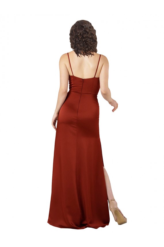 Rouge Trapèze Bretelles spaghetti Col Carré Satiné Soyeux Longue Formelles Robes demoiselle d'honneur / Robes de soirée / Robes de bal Outlet