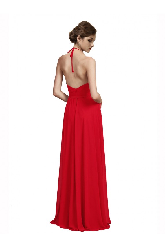 Rouge Trapèze Bretelles spaghetti Col V Mousseline Longue Robes demoiselle d'honneur Outlet