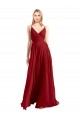 Rouge Trapèze Bretelles spaghetti Col V Mousseline Longue Robes demoiselle d'honneur Outlet
