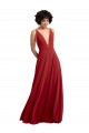 Rouge Trapèze Col V Mousseline Longue Robes demoiselle d'honneur Outlet