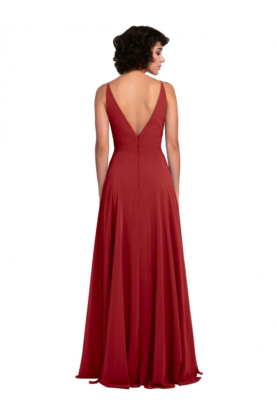 Rouge Trapèze Col V Mousseline Longue Robes demoiselle d'honneur Outlet