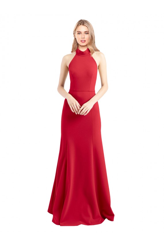 Rouge Trapèze Licou Col Haut Crêpe Stretch Longue Formelles Robes demoiselle d'honneur / Robes de soirée / Robes de bal Outlet