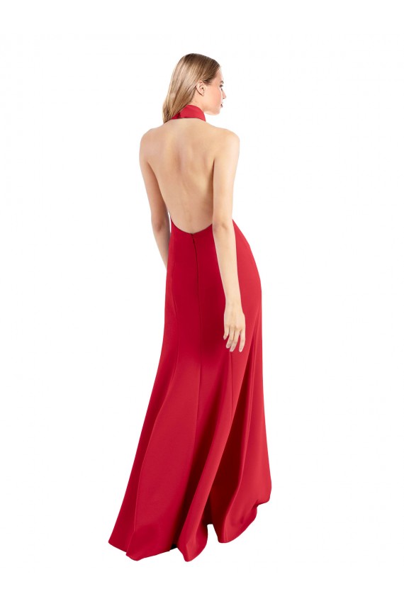 Rouge Trapèze Licou Col Haut Crêpe Stretch Longue Formelles Robes demoiselle d'honneur / Robes de soirée / Robes de bal Outlet