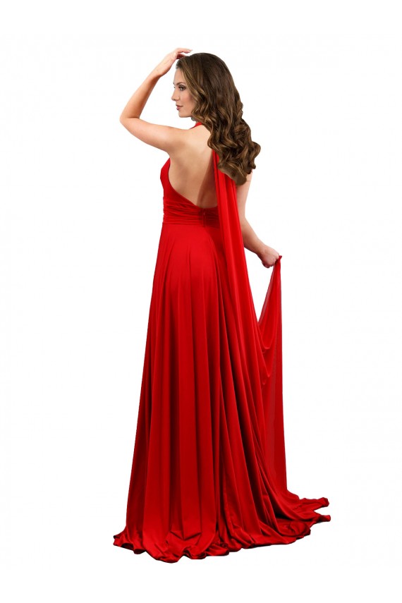 Rouge Trapèze Licou Spandex Longue Formelles Robes demoiselle d'honneur / Robes de soirée / Robes de bal Outlet