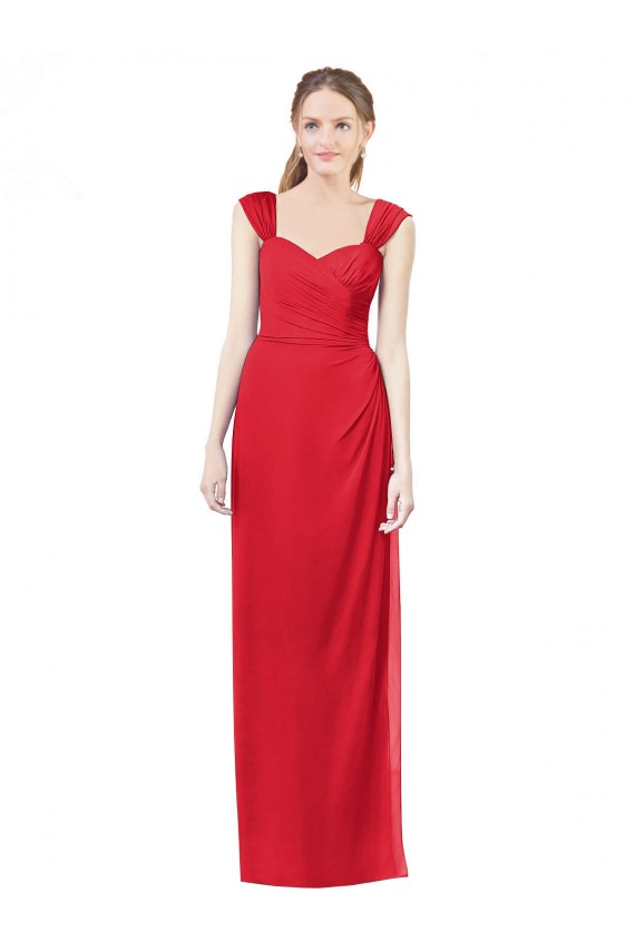 Rouge Trapèze Mousseline Longue Robes demoiselle d'honneur Outlet