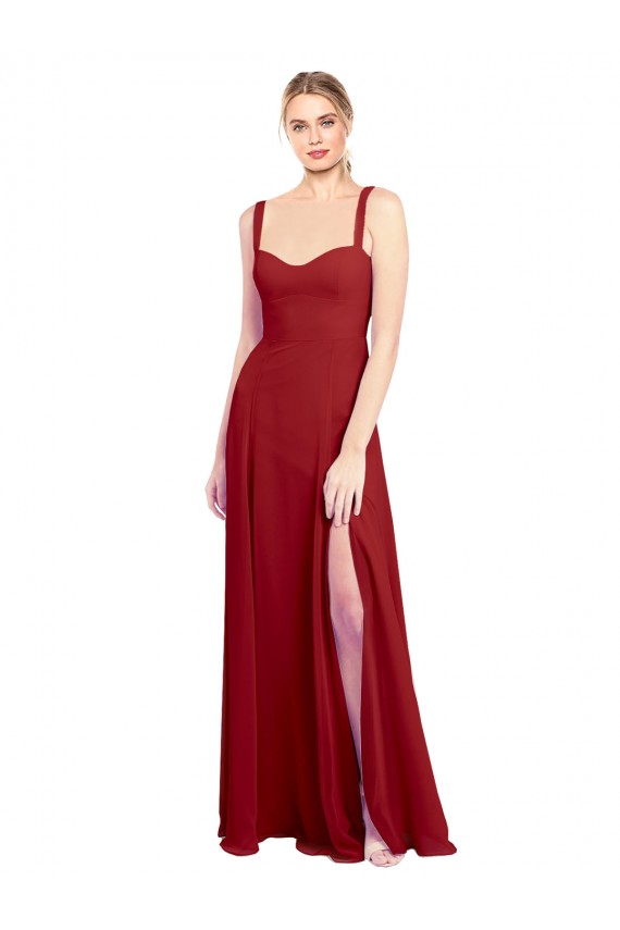 Rouge Trapèze Mousseline Longue Robes demoiselle d'honneur Outlet