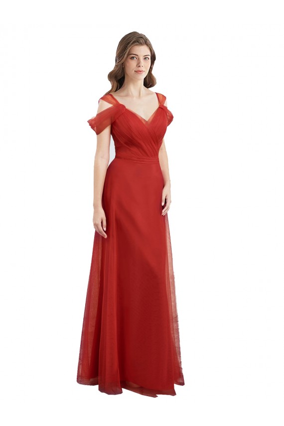 Rouge Trapèze Tulle Longue Robes demoiselle d'honneur Outlet