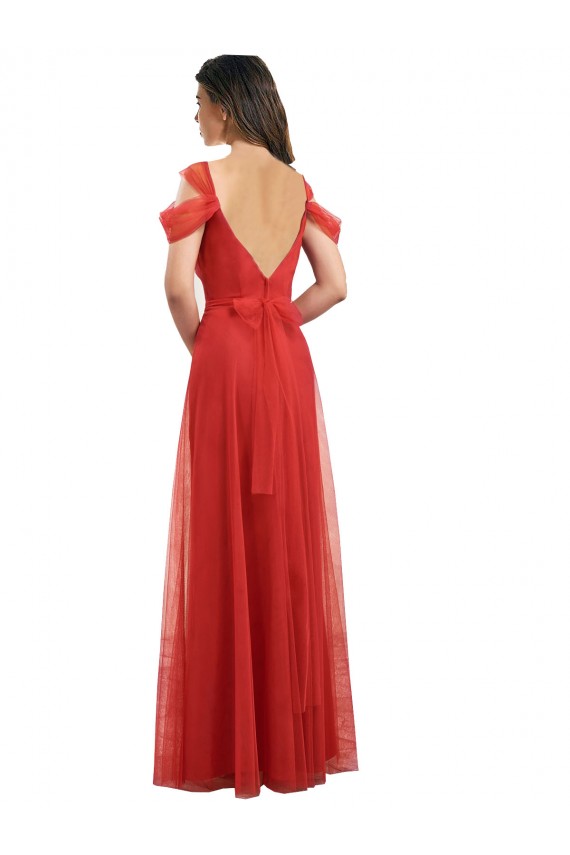 Rouge Trapèze Tulle Longue Robes demoiselle d'honneur Outlet