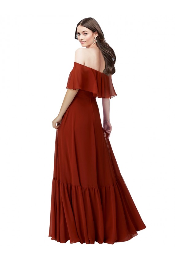 Rouge Trapèze Épaule Dénudée Mousseline Longue Robes demoiselle d'honneur Outlet