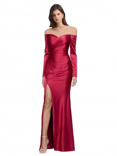 Rouge foncé Fourreau Satiné Stretch Longue Formelles Robes demoiselle d'honneur / Robes de soirée / Robes de bal Pas Chre