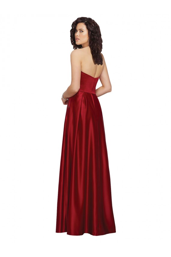Rouge foncé Trapèze Sans bretelle Satiné Longue Robes demoiselle d'honneur / Robes de bal Outlet