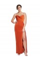 Rust Fourreau Bretelles spaghetti Balayage train Satiné Stretch Longue Formelles Robes demoiselle d'honneur / Robes de soirée / Robes de bal Outlet