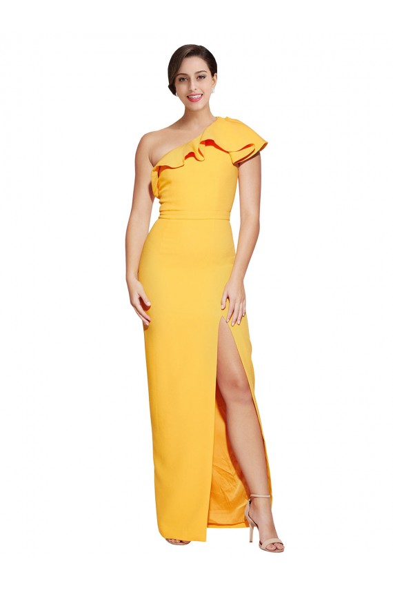 Safran Fourreau Crêpe Stretch Longue Formelles Robes demoiselle d'honneur / Robes de soirée / Robes de bal Outlet