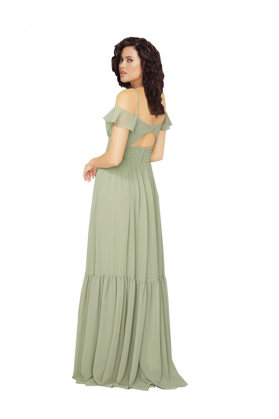 Safran Trapèze Col V Mousseline Longue Robes demoiselle d'honneur Outlet