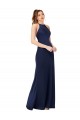 Saphir Fourreau Col Haut Satiné Soyeux Longue Formelles Robes demoiselle d'honneur / Robes de soirée / Robes de bal Outlet