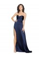 Saphir Trapèze Col Haut Satiné Soyeux Longue Formelles Robes demoiselle d'honneur / Robes de soirée / Robes de bal Outlet